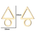Minimalist geometric gold triangle and circle stud earrings with 14mm x 10mm dimensions - Triangle Circle Geometric / Gold