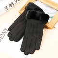 Gants d'hiver noirs élégants pour femmes en suédine avec poignets en fourrure et écran tactile - Taille unique / Daim Synthétique Trois Lignes Noir (Double Épais)