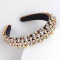 Luxury gold Baroque headband with shimmering clear crystals and soft black velvet lining - Wheat