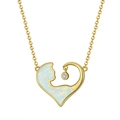 Bohemian gold heart and cat silhouette necklace with opal stone and zircon - Opal 14K Gold Plated Approx. 3.1g