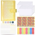 Yellow glitter A6 PU leather budget binder set with cash envelopes and color stickers - Starry Yellow Glitter Set