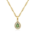 Collier goutte d'eau plaqué or avec pierre verte facettée et halo de zircons - Or Vert Olive Zircon