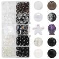 DIY bead kit in 10-grid box with gradient glass beads in starfish and fish shapes - Moonlight White approx 180pcs