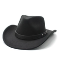 Classic black wool western cowboy hat with studded leather band and wide brim - M (56-58cm) / Black