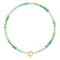 Bohemian beaded necklace with gradient green and light blue natural stones and gold clasp - Style 11 / 6mm
