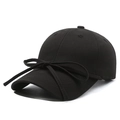 Minimalist black baseball cap with ribbon bow detail and stylish curved brim - Black
