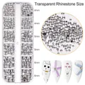 Set di strass trasparenti per nail art in scatola a 12 griglie con diverse dimensioni - Grandi Strass a Dorso Piatto Trasparente (12G-501)