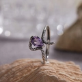 Anillo de serpiente en plata S925 con una piedra de amatista morada en gota - Diseño de textura de serpiente (LR395)