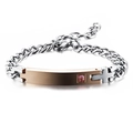 Panzerarmband mit roségoldenem Steg und rosa quadratischem Edelstein in Silberoptik - Glänzend - Kreuz / Damen - Roségold