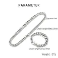 Detailed specs of stainless steel Cuban chain necklace and bracelet set with dimensions - Bracelet / Steel