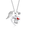 Silver heart urn necklace with wings and red bird for pet ashes memorial jewelry - April/Clear
