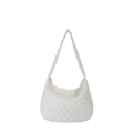 Minimalist beige quilted space cotton hobo tote bag with a wide shoulder strap design - White