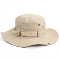 Outdoor khaki fishing sun hat with wide brim and side breathable mesh details - Beige