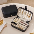 Portable black mini jewelry organizer with soft white lining and zipper closure - Single Layer Rectangular (Black)