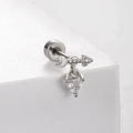 Titanium steel arrow ear stud with heart-shaped crystal on white geometric stand - Arrow and Heart Style (A135-4#)