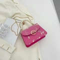 Sac à bandoulière rose brodé de fleurs avec poignée en perles et chaîne dorée - Rose