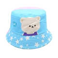 Dettaglio cappello alla pescatora per bambini blu e rosa con orso e stelle - 52-54cm / Celeste & Rosa