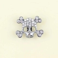 Silver skull and crossbones charm with inlaid crystals for DIY pet collars and jewelry - 10mm / Skull