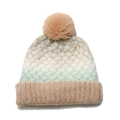 Detailed view of the chunky knit texture and soft tri-color gradient of the warm winter hat - M (56-58cm) / Green Cream Tan Gradient (D)