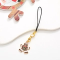Miniature gingerbread man metal enamel phone charm with gold clasp and black strap - Gingerbread Man / Gold