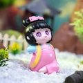 Ancient style Q-version girl miniature figurine in pink dress with black hair bun - Sitting Leg Stretching