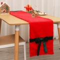 Chemin de table de Noël en peluche rouge avec nœuds en velours vert décoratif - 178x30cm / Drapeau de table / Rouge avec nœud vert chemin de table