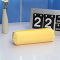 Plush yellow quilted pencil case for students featuring a soft fuzzy texture and zipper - Lemon Yellow (Yellow Zipper)