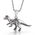 Collana con ciondolo a forma di dinosauro vintage in acciaio al titanio argento lucido - Stile Velociraptor (KP55864-BD)