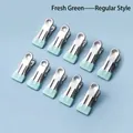 10-piece stainless steel clothes pegs set with fresh green non-slip coating - Plain Style / Fresh Green
