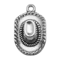Silver cowboy hat pendant in zinc alloy for DIY jewelry with vintage woven texture details - Hat (14035)