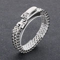 Polished silver stainless steel double row curb chain bracelet with buckle clasp - Belt Buckle Style (KB97939-BD) / 12mm x 21cm