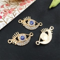 Goldene Böser Blick Blatt Verbinder mit blauer Emaille und funkelnden Kristallsteinen - KC Gold Böser Blick 25x14mm