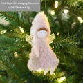 Adorno de ángel navideño de peluche rosa con alas doradas en el árbol - Rosa