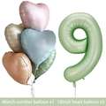 Detail of 40-inch olive green number 9 balloon with five 18-inch matte heart balloons - Olive Number 9 / Number And Heart Balloon Combination