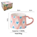 Pink checkered ceramic heart mug with blue patterns and a 300ml capacity gift box - Lozenge Heart (Gift Box)