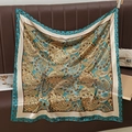 Teal silk square scarf with paisley print and beige borders for women's fashion - 90*90cm / Grass Green Paisley (FJ919-03)