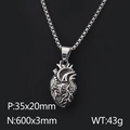 Gothic anatomical heart pendant in vintage silver steel with a round box chain necklace - Boiled Black Necklace Set