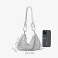 Detailed size chart of silver rhinestone handbag with mobile phone for scale - 26*13cm / Silver Small