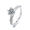 Adjustable silver ring with round zirconia in a crown setting and twisted pave band - J0314-Twisted Crown Setting