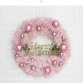 Ghirlanda di Natale rosa con palline opache e lucide e scritta Merry Christmas - 30cm / Rosa con Decorazioni