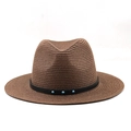 Cappello Panama da uomo in lino marrone con tesa larga e fascia con perle turchesi - caffè