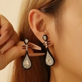 New Chinese style black and white teardrop earrings with crystals and beaded tassels - E2436-6/Black Rhinestone Teardrop