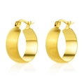 Minimalist gold hoop earrings with matte brushed finish and polished inner surface - Wide Matte Brushed Round (E929-GO)