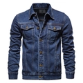 Classic dark blue washed denim jacket for men featuring a lapel collar and metal buttons - Dark Blue