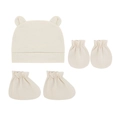 Ensemble 3 pièces pour nouveau-né avec bonnet à oreilles, moufles et chaussons - Abricot