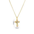 Golden cross necklace with colorful zircon stones and hollowed-out vintage pattern - Gold Colorful Gem Cross (642)