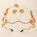 Golden bridal crown with amber crystals and sparkling rhinestones for wedding hair styling - Champagne