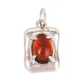 Silver copper rectangular pendant with orange red oval zircon in four-claw setting - L229117-Orange White Gold