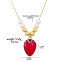 Gold strawberry pendant necklace with red enamel and pearls, chain length 49.5cm - N01166-04 Red Strawberry Pearl Necklace