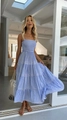 Detail showing the layered ruffle hem and blue striped pattern of the summer maxi dress - S / Blue Stripe